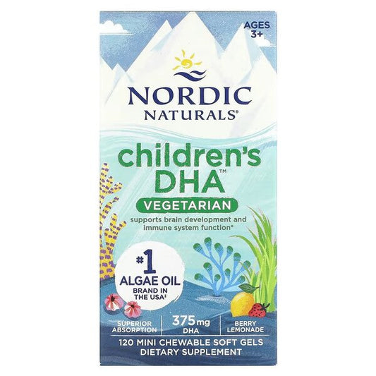 DHA Vegetariano Infantil, 375mg Sabor Limonada de Frutas Vermelhas, 120 comprimidos mastigáveis - NORDIC NATURALS