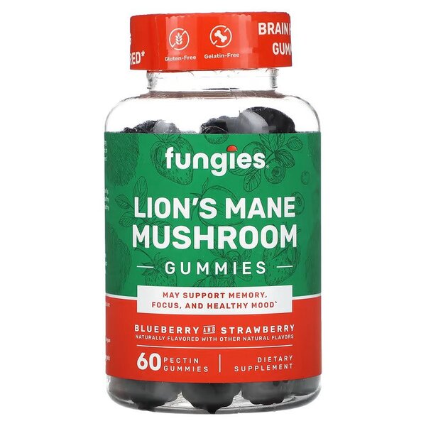 Lion's Mane Gomas, sabor mirtilo e morango, 60 gomas - FUNGIES