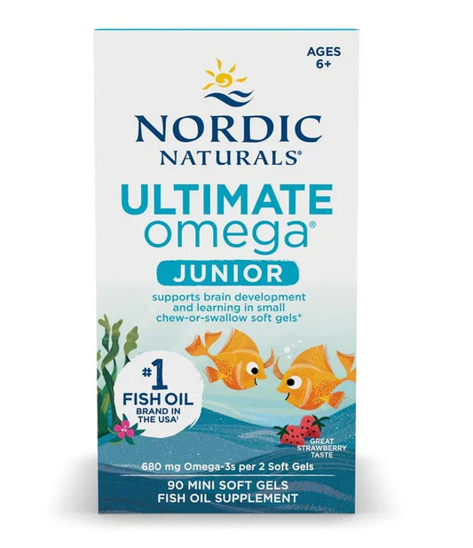 Ultimate Omega Fish Oil Junior, 680mg Strawberry, 90 mini softgels - Nordic Naturals