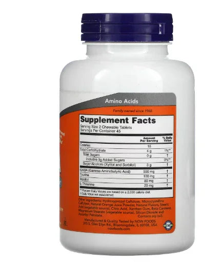 GABA Chewable with Taurine, Inositol and L-Theanine, 90 chewables - NOW FOODS