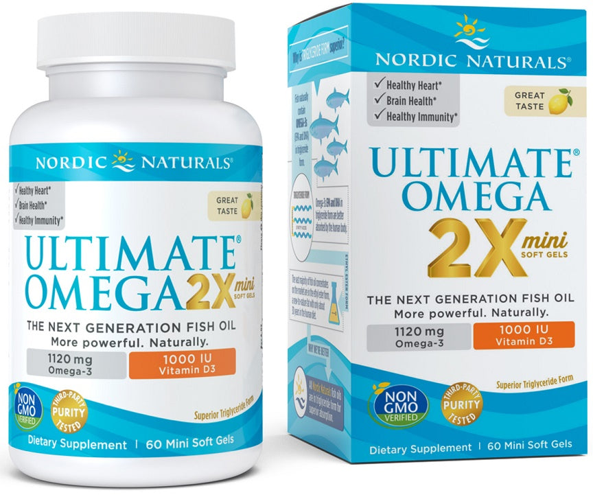 Ultimate Omega 2X Mini com Vitamina D3, 1120mg aabor a Limão - 60 mini softgels