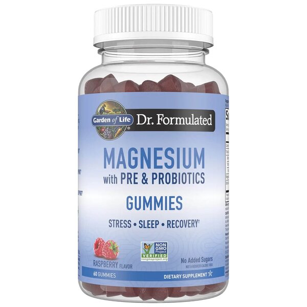 Dr. Formulated Gomas de Magnésio com Pré e Probióticos, Sabor Framboesa, 60 gomas - GARDEN OF LIFE