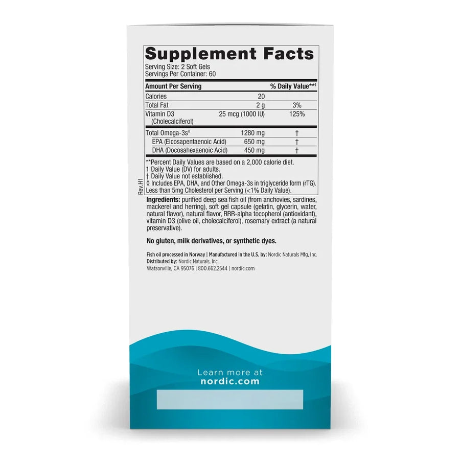 Ultimate Omega-D3 Fish Oil, 1280mg Lemon, 120 softgels - Nordic Naturals