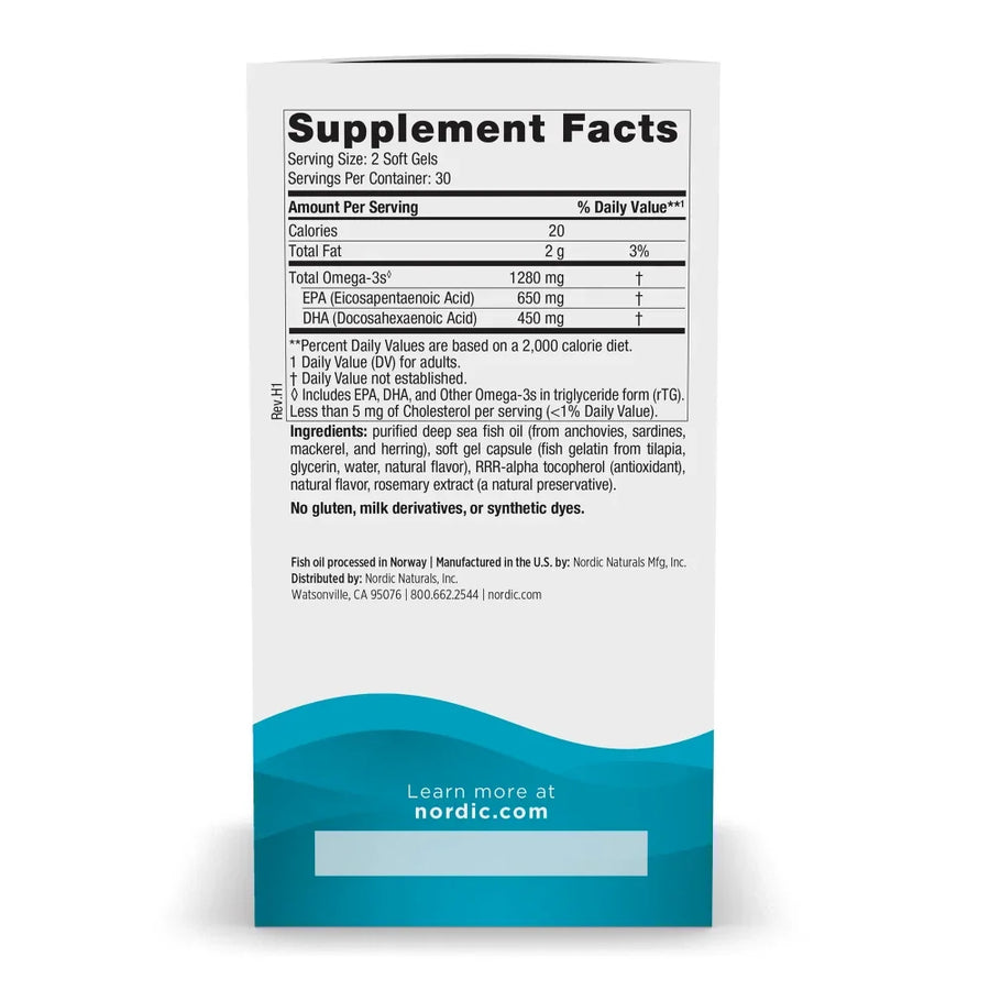 Ultimate Omega in Fish Gelatin, 1280mg Lemon, 60 softgels - Nordic Naturals